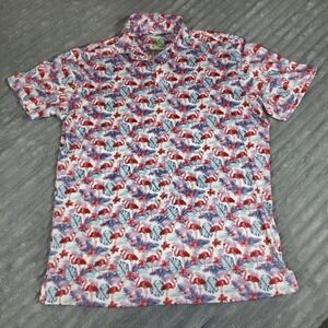 TailorByrd Polo Shirt Mens M Flamingo Print Performance Golf Tropical Light